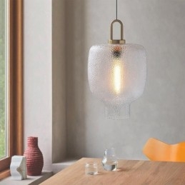 Mrożone szkło wiszące lampa nowoczesna minimalistyczna lampa sufitowa z kutego żelaza