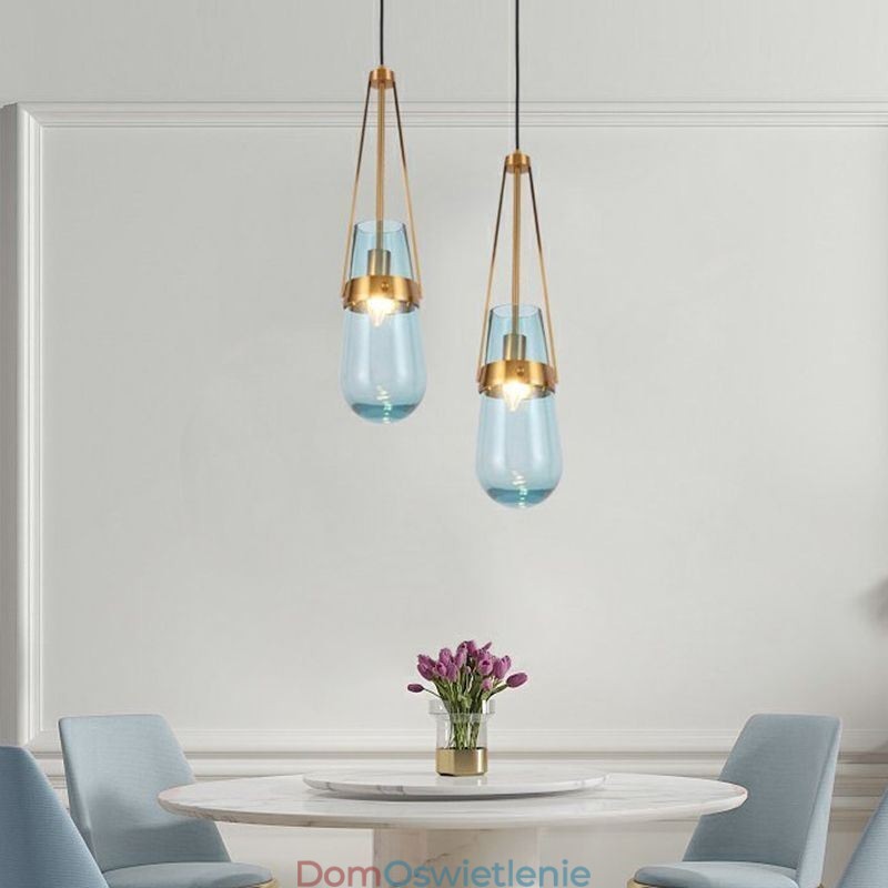 Wisząca lampa szklana w kształcie kropli wody Nowoczesna minimalistyczna lampa sufitowa z kutego żelaza