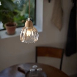 Szklana lampa wisząca w stylu retro pasterskim, lampa sufitowa na wyspę, drewno kauczukowe, dekoracyjna lampa