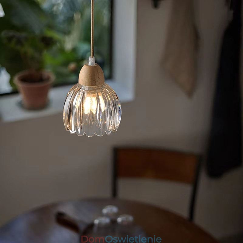 Szklana lampa wisząca w stylu retro pasterskim, lampa sufitowa na wyspę, drewno kauczukowe, dekoracyjna lampa