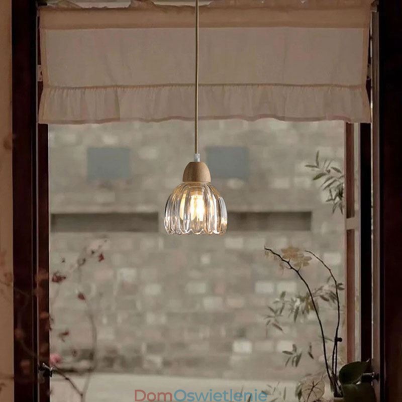 Szklana lampa wisząca w stylu retro pasterskim, lampa sufitowa na wyspę, drewno kauczukowe, dekoracyjna lampa