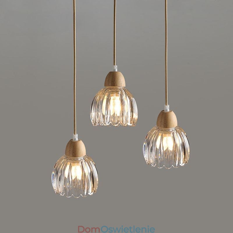 Szklana lampa wisząca w stylu retro pasterskim, lampa sufitowa na wyspę, drewno kauczukowe, dekoracyjna lampa