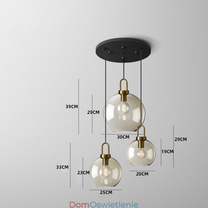 3-punktowa lampa wisząca z kloszem szklanym