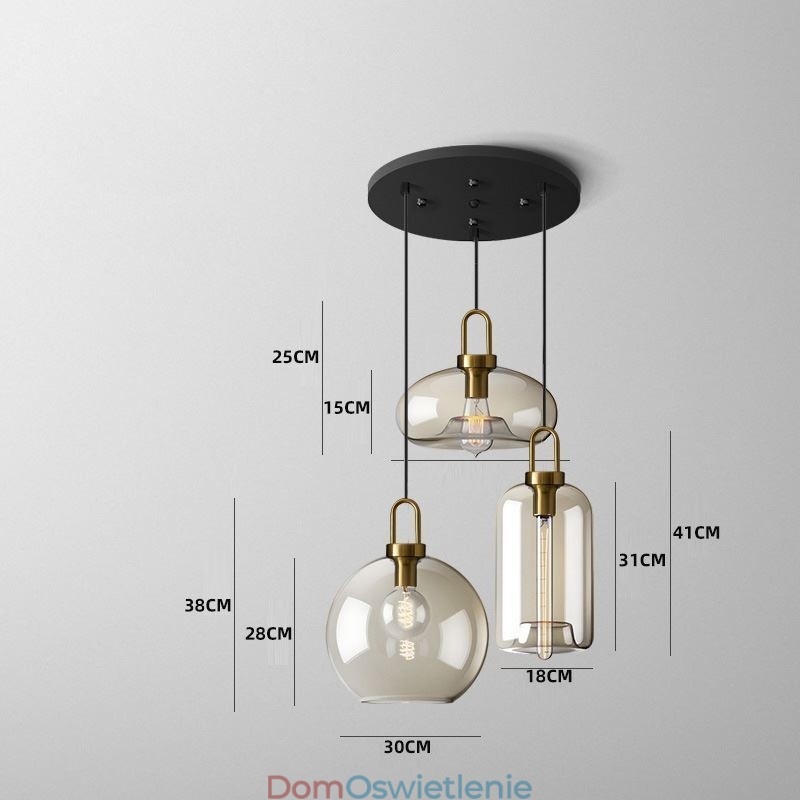 3-punktowa lampa wisząca z kloszem szklanym