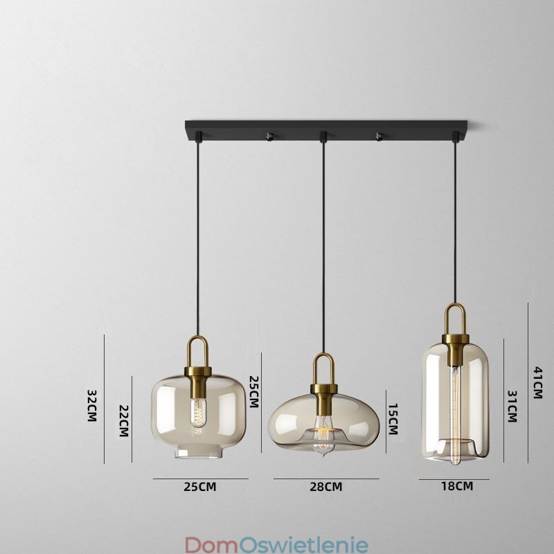 3-punktowa lampa wisząca z kloszem szklanym