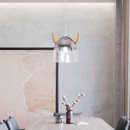 Klasyczna szklana lampa wisząca z drewna, lampa rogowa, kreatywne oświetlenie