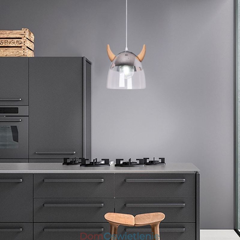 Klasyczna szklana lampa wisząca z drewna, lampa rogowa, kreatywne oświetlenie