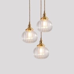 Szklana lampa wisząca Przezroczysta okrągła żebrowana lampa w kształcie dyni 1 światło