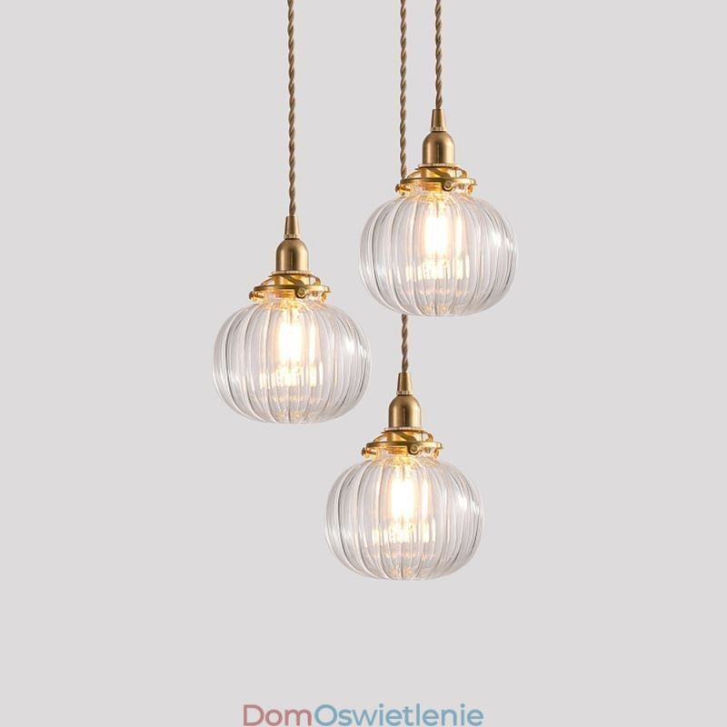Szklana lampa wisząca Przezroczysta okrągła żebrowana lampa w kształcie dyni 1 światło