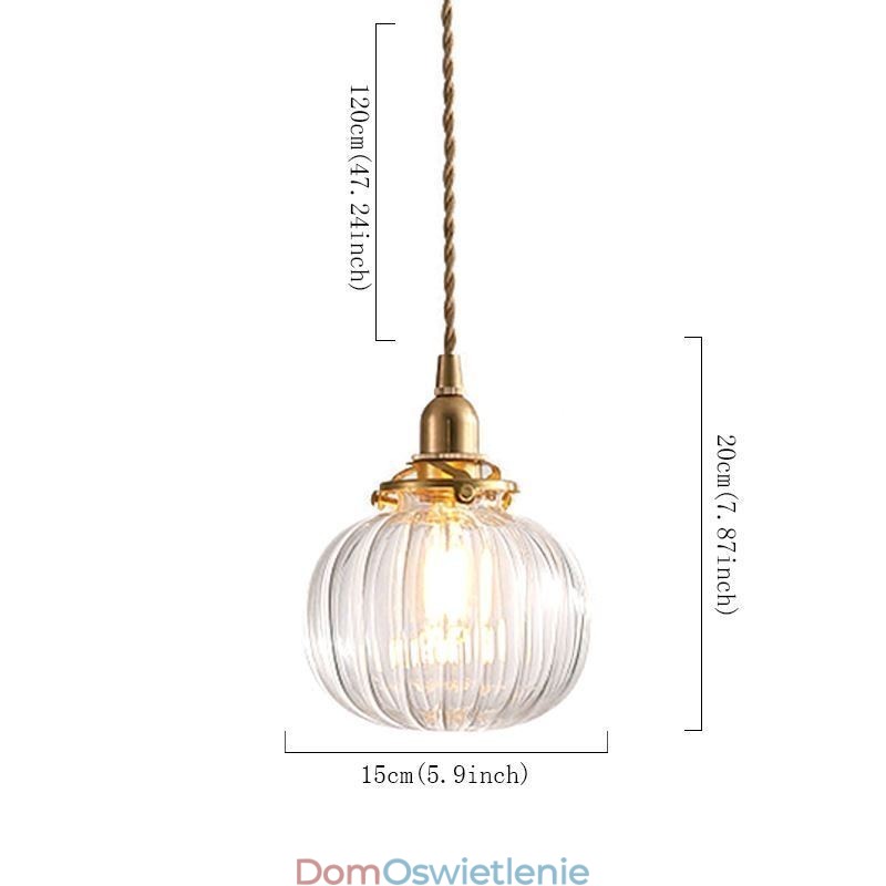 Szklana lampa wisząca Przezroczysta okrągła żebrowana lampa w kształcie dyni 1 światło