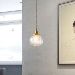 Szklana lampa wisząca Przezroczysta okrągła żebrowana lampa w kształcie dyni 1 światło