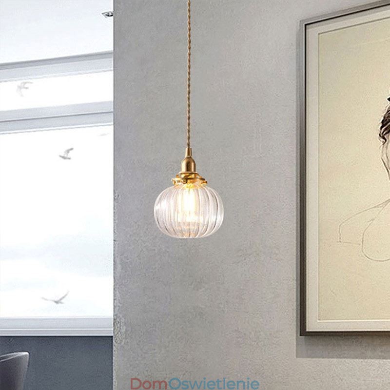 Szklana lampa wisząca Przezroczysta okrągła żebrowana lampa w kształcie dyni 1 światło