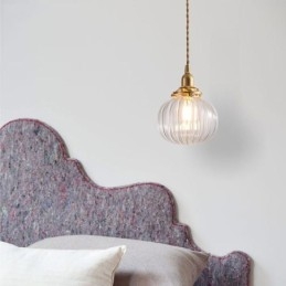 Szklana lampa wisząca Przezroczysta okrągła żebrowana lampa w kształcie dyni 1 światło