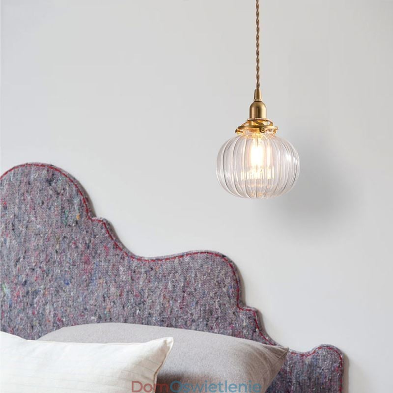 Szklana lampa wisząca Przezroczysta okrągła żebrowana lampa w kształcie dyni 1 światło