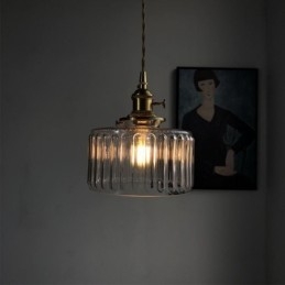 Wisząca lampa z przezroczystego szkła żebrowanego Jelly Jar z przełącznikiem obrotowym
