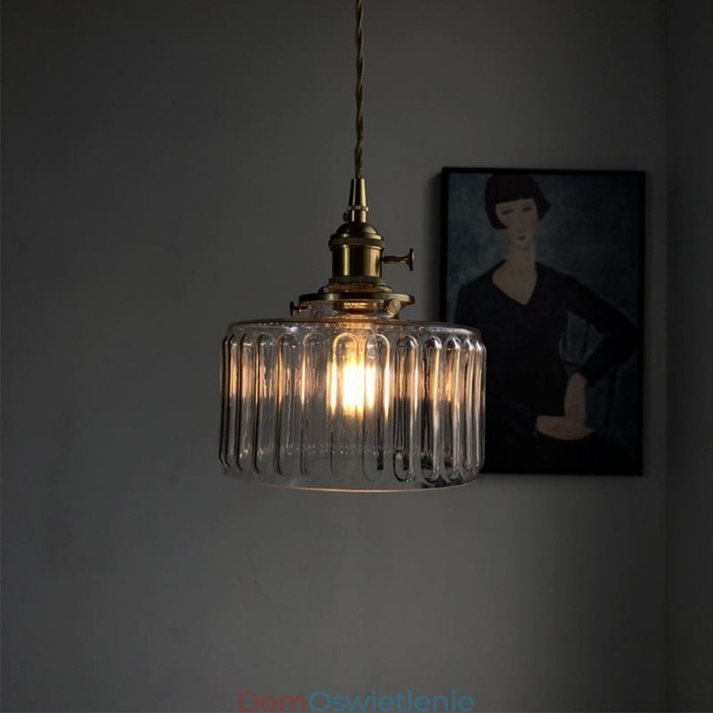Wisząca lampa z przezroczystego szkła żebrowanego Jelly Jar z przełącznikiem obrotowym