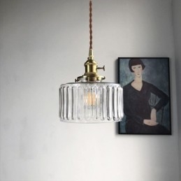 Wisząca lampa z przezroczystego szkła żebrowanego Jelly Jar z przełącznikiem obrotowym