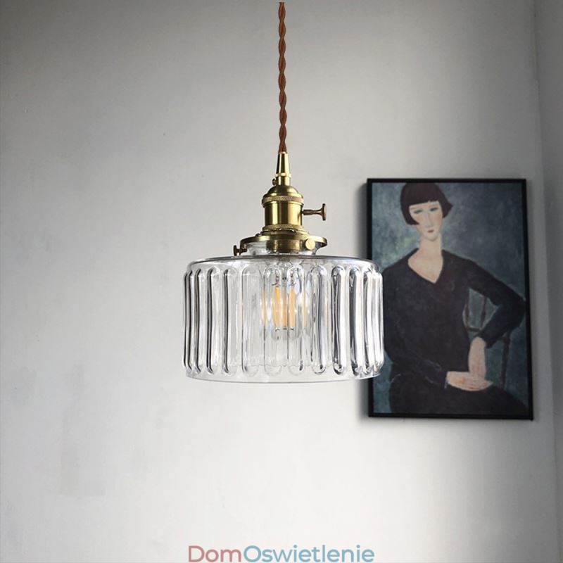 Wisząca lampa z przezroczystego szkła żebrowanego Jelly Jar z przełącznikiem obrotowym