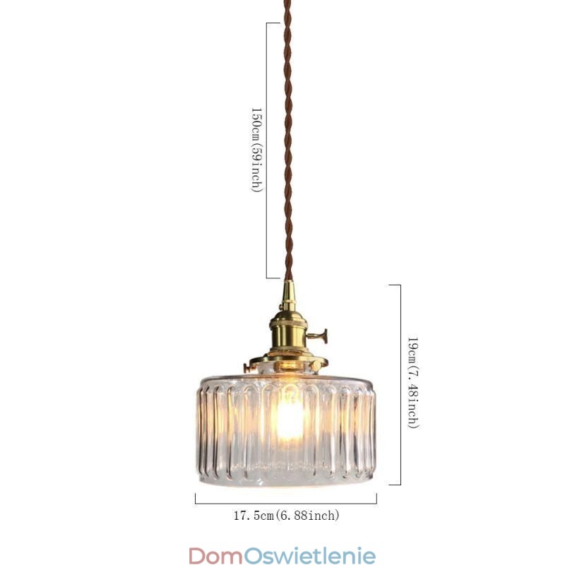 Wisząca lampa z przezroczystego szkła żebrowanego Jelly Jar z przełącznikiem obrotowym
