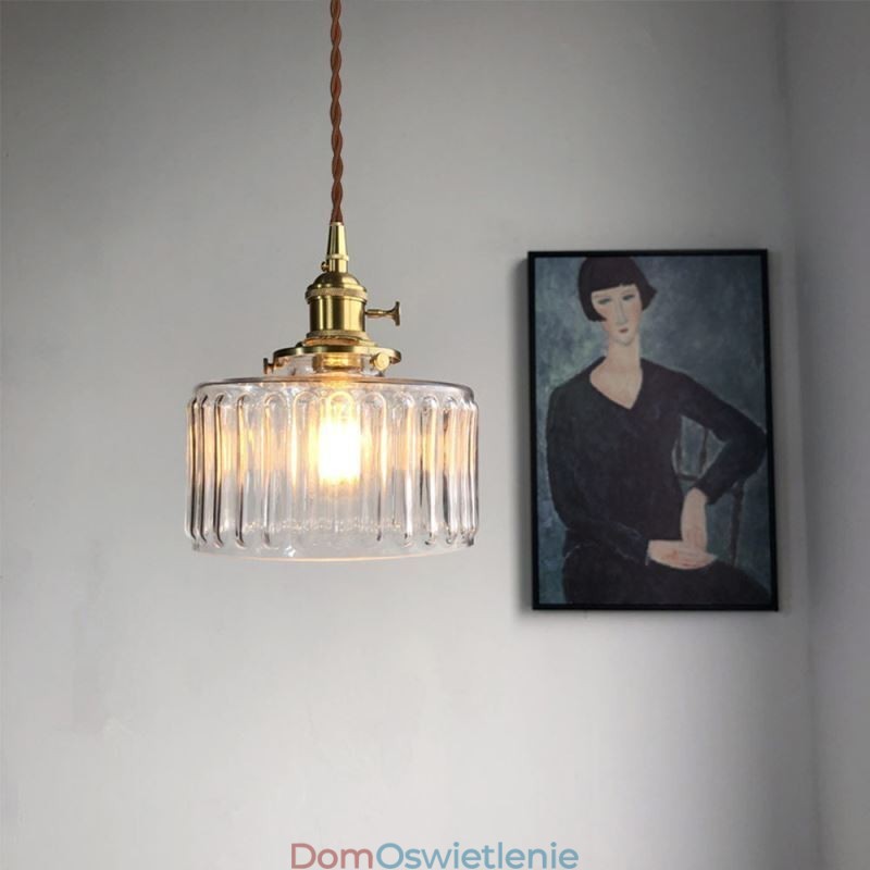 Wisząca lampa z przezroczystego szkła żebrowanego Jelly Jar z przełącznikiem obrotowym