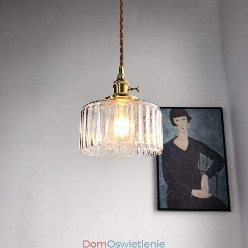 Wisząca lampa z przezroczystego szkła żebrowanego Jelly Jar z przełącznikiem obrotowym