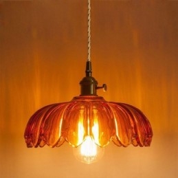 Nowoczesna lampa wisząca ze szkła retro w kształcie kwiatu z obrotowym przełącznikiem światła