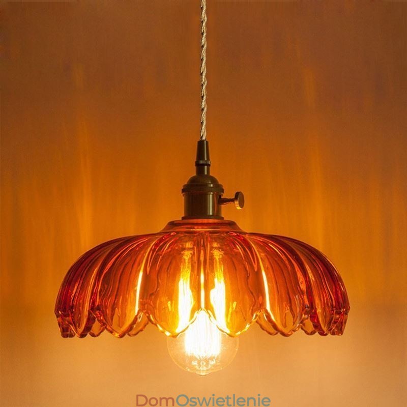 Nowoczesna lampa wisząca ze szkła retro w kształcie kwiatu z obrotowym przełącznikiem światła