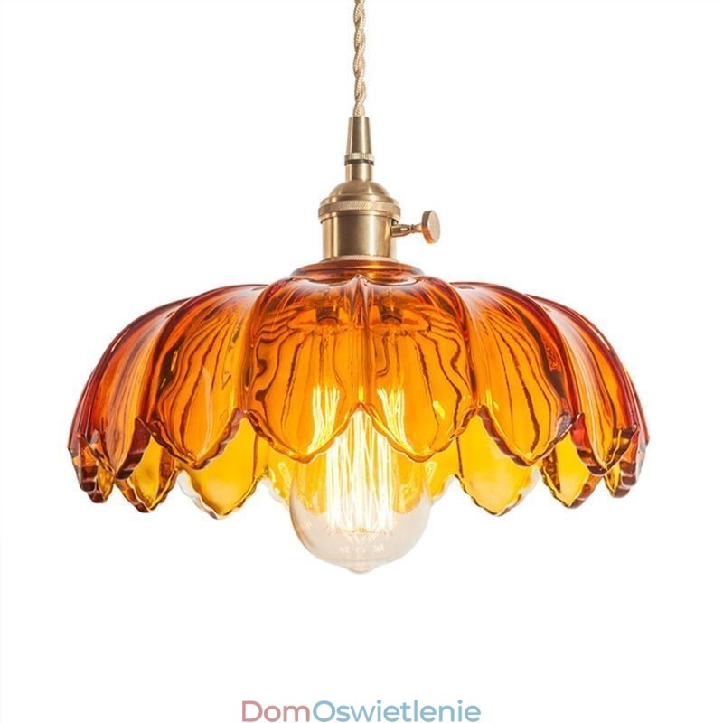 Nowoczesna lampa wisząca ze szkła retro w kształcie kwiatu z obrotowym przełącznikiem światła