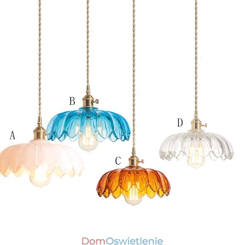 Nowoczesna lampa wisząca ze szkła retro w kształcie kwiatu z obrotowym przełącznikiem światła