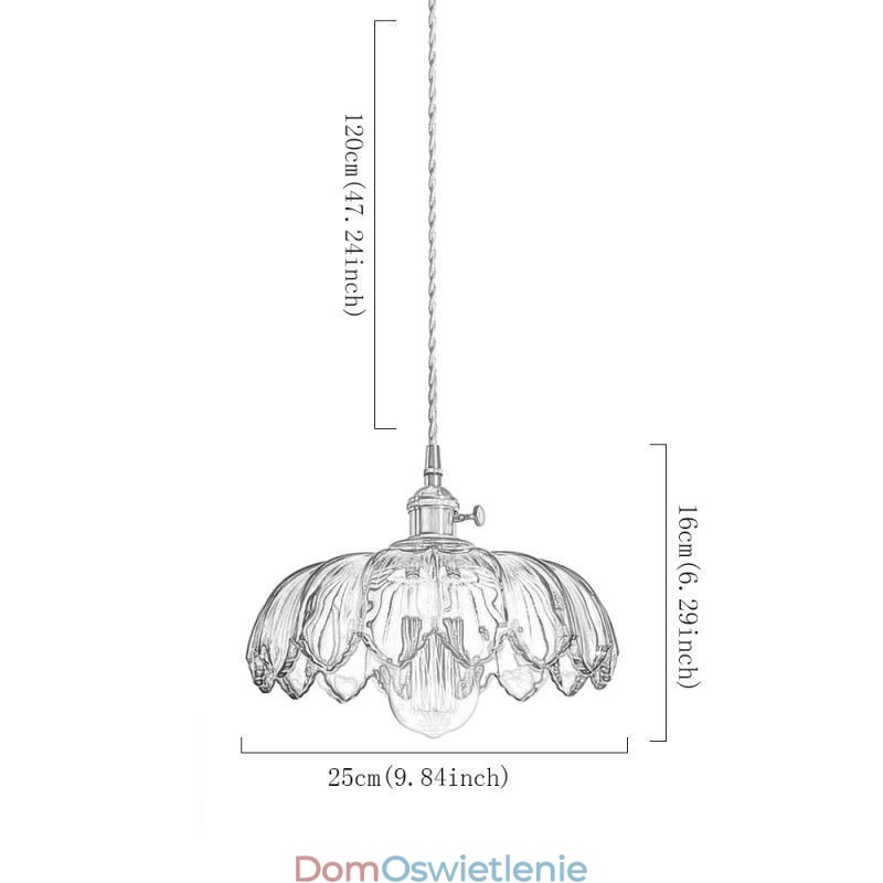 Nowoczesna lampa wisząca ze szkła retro w kształcie kwiatu z obrotowym przełącznikiem światła