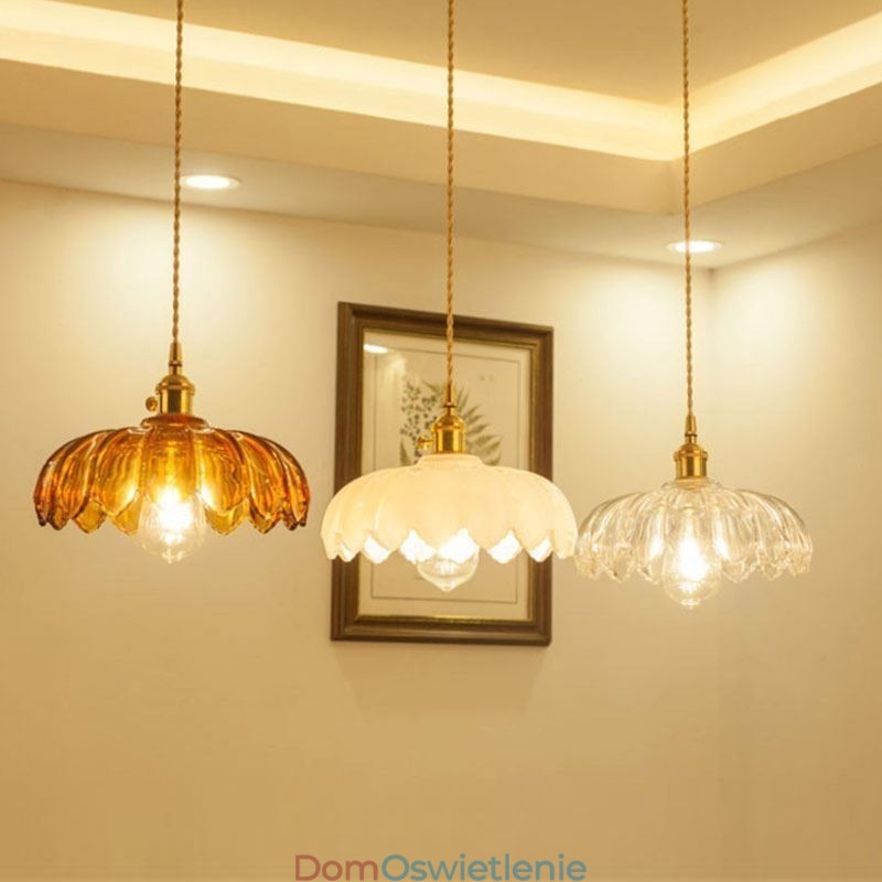 Nowoczesna lampa wisząca ze szkła retro w kształcie kwiatu z obrotowym przełącznikiem światła