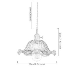 Vintage Kolorowa Żebrowana Szklana Lampa Wisząca Kwiatowy Klosz Lampy Z Przekręcanym Przełącznikiem Światła