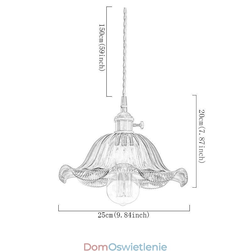 Vintage Kolorowa Żebrowana Szklana Lampa Wisząca Kwiatowy Klosz Lampy Z Przekręcanym Przełącznikiem Światła
