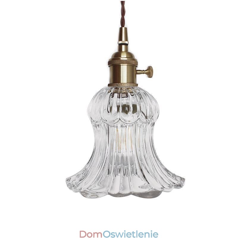 Przezroczysta, żebrowana szklana lampa wisząca w kształcie kwiatu z przełącznikiem obrotowym