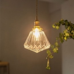 Przezroczysta lampa wisząca z żebrowanego szkła diamentowego