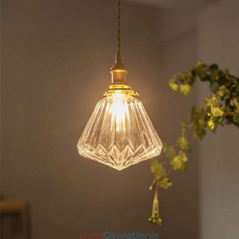 Przezroczysta lampa wisząca z żebrowanego szkła diamentowego