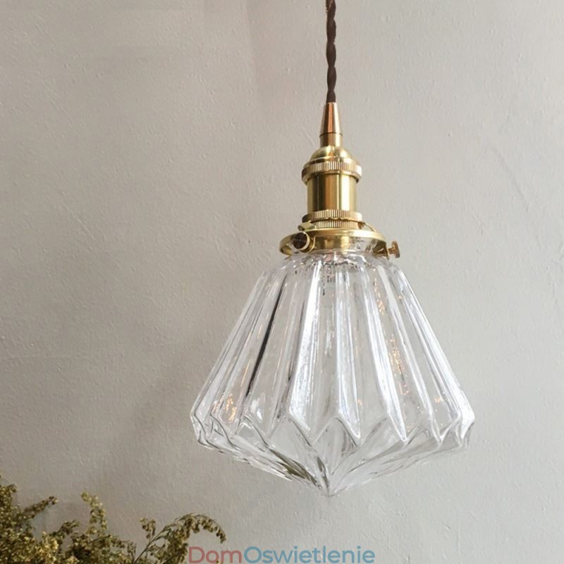 Przezroczysta lampa wisząca z żebrowanego szkła diamentowego