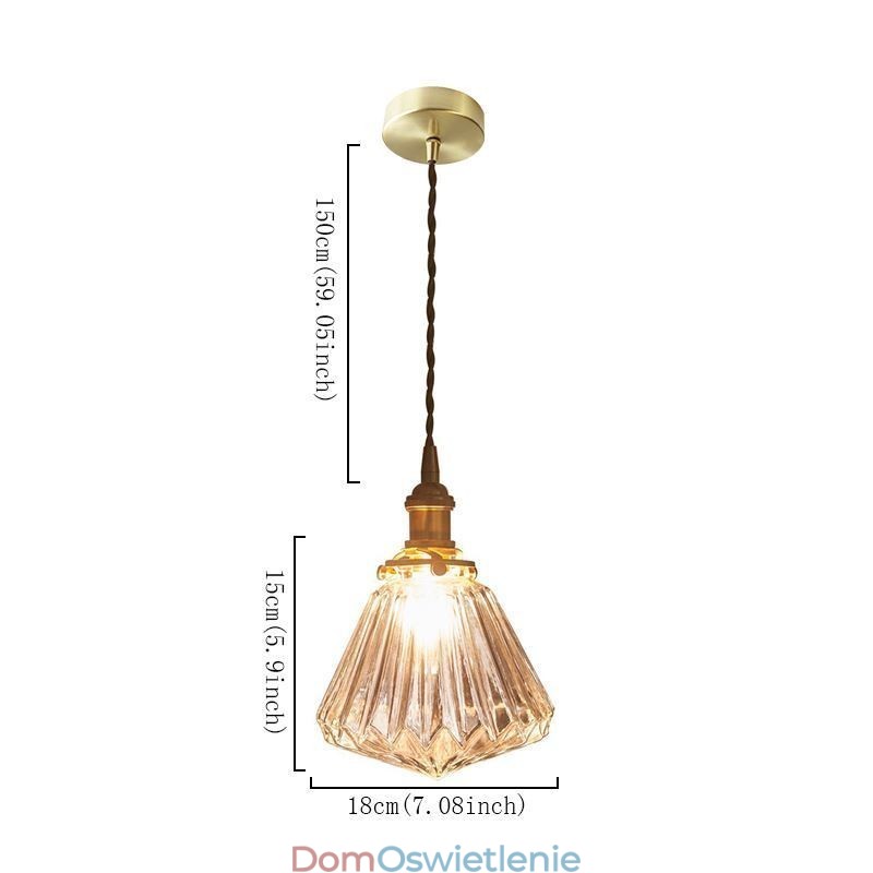 Przezroczysta lampa wisząca z żebrowanego szkła diamentowego