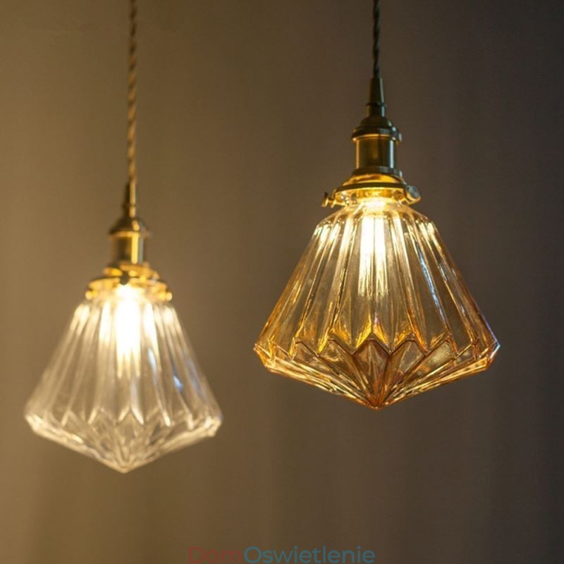 Przezroczysta lampa wisząca z żebrowanego szkła diamentowego