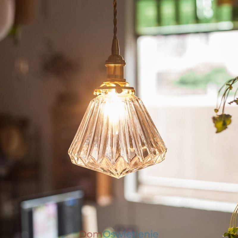 Przezroczysta lampa wisząca z żebrowanego szkła diamentowego