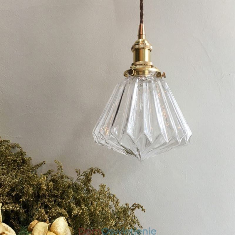 Przezroczysta lampa wisząca z żebrowanego szkła diamentowego