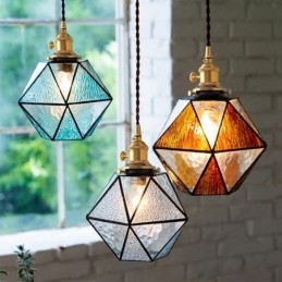 Geometryczna kolorowa szklana lampa wisząca w stylu wiejskim