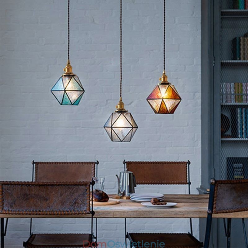 Geometryczna kolorowa szklana lampa wisząca w stylu wiejskim