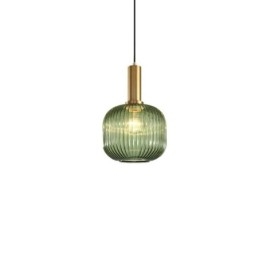 Wisząca lampa ze szkła żebrowanego z uchwytem mosiężnym