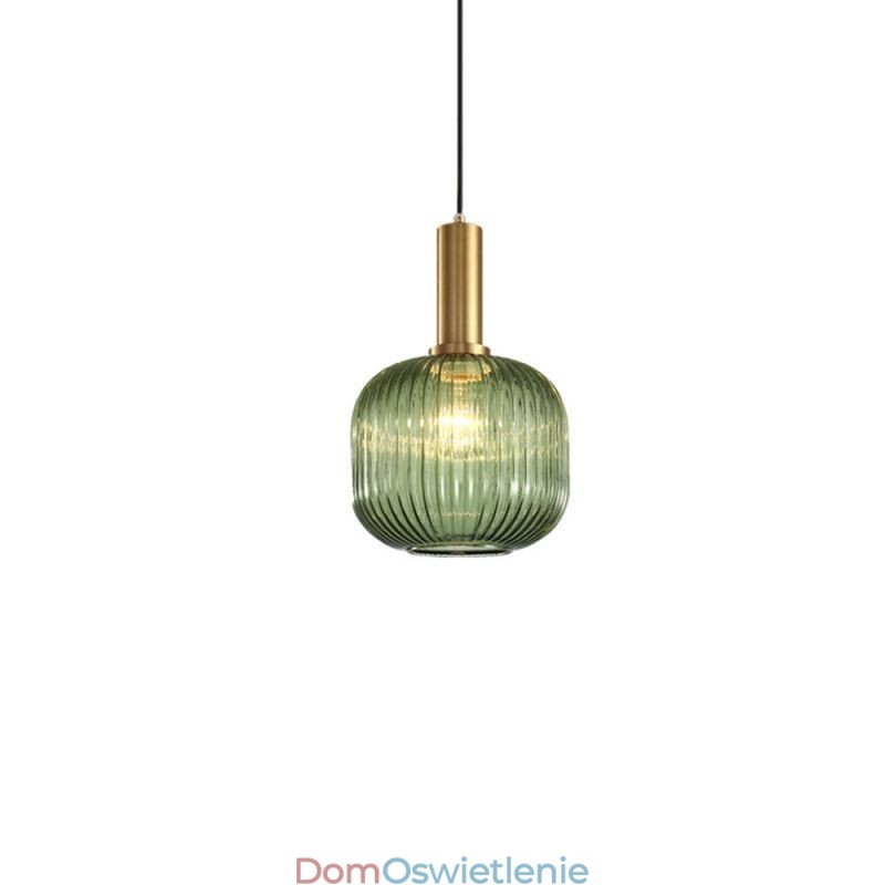 Wisząca lampa ze szkła żebrowanego z uchwytem mosiężnym