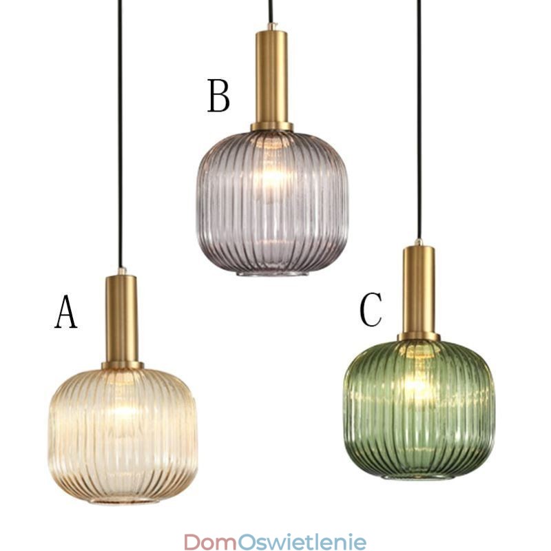Wisząca lampa ze szkła żebrowanego z uchwytem mosiężnym