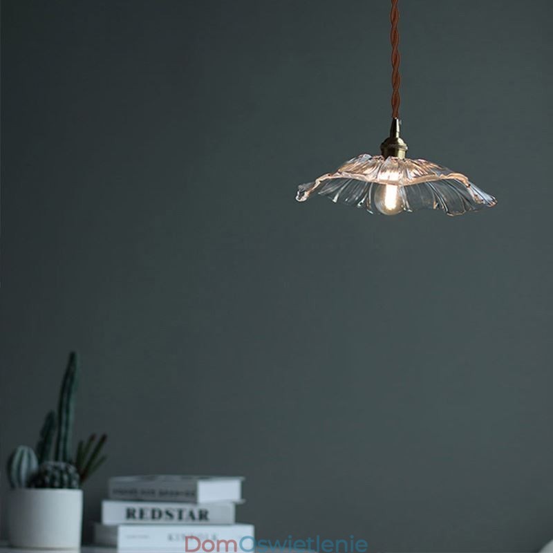 Wisząca lampa w kształcie liścia lotosu, z przezroczystego szkła, lampa domowa