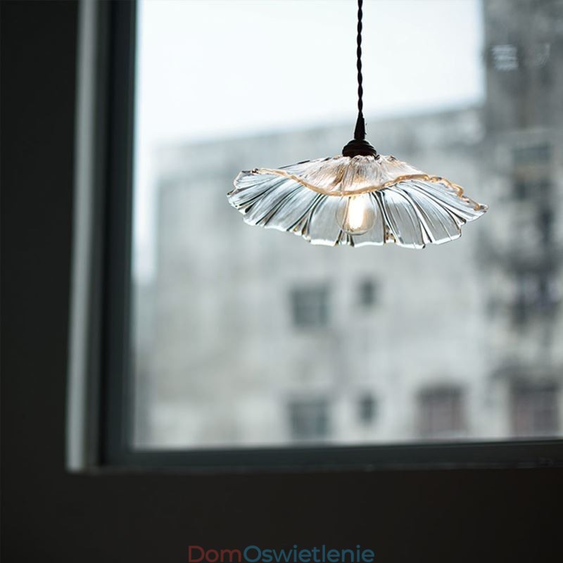 Wisząca lampa w kształcie liścia lotosu, z przezroczystego szkła, lampa domowa