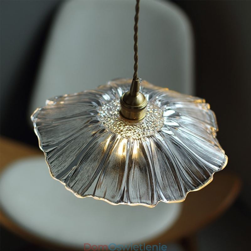 Wisząca lampa w kształcie liścia lotosu, z przezroczystego szkła, lampa domowa