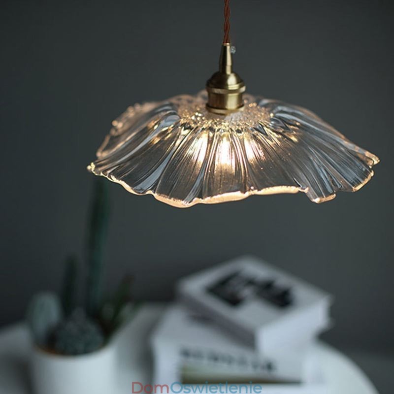Wisząca lampa w kształcie liścia lotosu, z przezroczystego szkła, lampa domowa